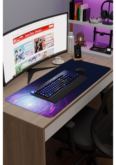 Fütüristik Kaymaz Dikişli Kauçuk Oyuncu Mousepad V1 - 90x40 Xxl Gaming Mouse Pad Fare Altlığı