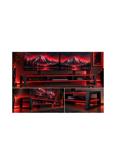 Tıtan Çift Monitör Yükseltici Stand, Gaming Oyuncu Monitör Standı, Masaüstü Ekran Yükseltici Ve Düzenleyici Raf Siyah-kırmızı