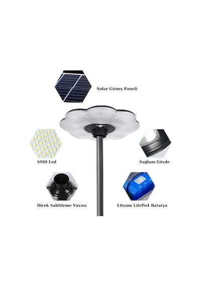 Forlife 200W Güneş Enerjili Solar Çiçek Sokak Armatürü (Direkli)
