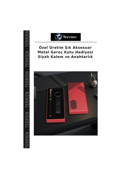 Özel Üretim Şık Aksesuar Metal Gereç Kutu Hediyesi Siyah Kalem Ve Anahtarlık Çok Renkli