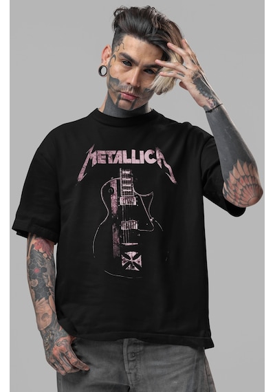 Sevbano Metallica Rock Metal Müzik Grubu Ön Baskılı Unisex Oversize Tişör Siyah