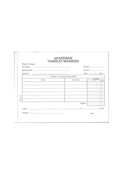 Apartman Tahsilat Makbuzu Otokopili 2/50 1 Adet Apartman Aidat Ma