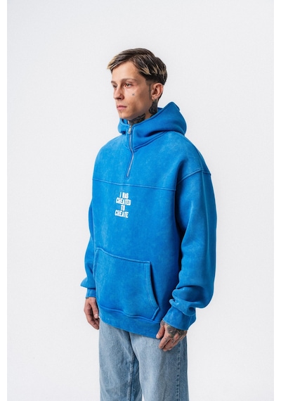 Respire Erkek Create Baskılı Kapüşonlu Oversize Hoodie Mavi