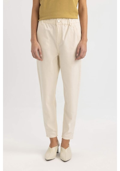 Defacto Paperbag Gabardin Pantolon Yüksek Bel Cepli Basic Düz Standart Paça S2790AZ24SMER99 Ekru