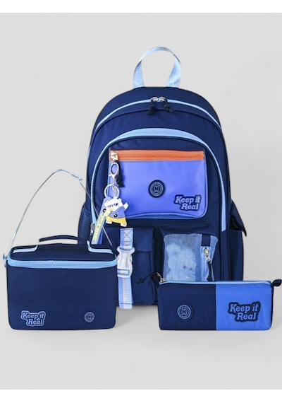 Muggle 2214 İthal Ürün Üst Kalite Unisex Çocuk Üçlü Set İlkokul Sırt Çantası Lacivert