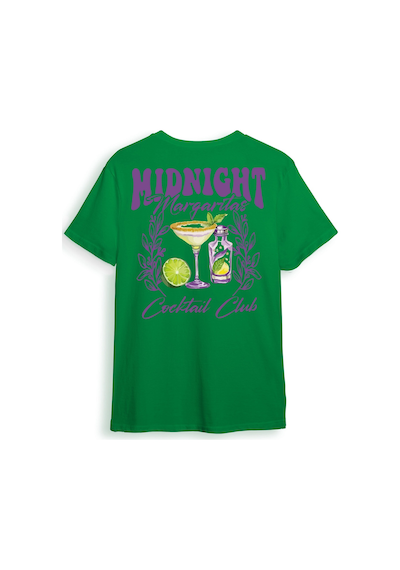 Midnight Margaritas Ön Ve Arka Baskılı %100 Pamuk Unisex Regular Fit T-shirt Yeşil