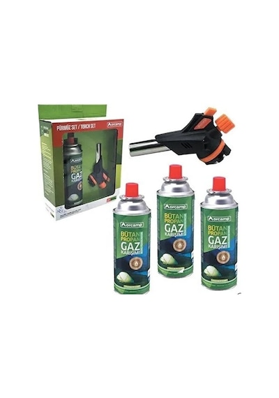 Orcamp Orgaz Çakmaklı Turbo Torch Pürmüz Ve 4 Adet Kartuş Çok Renkli