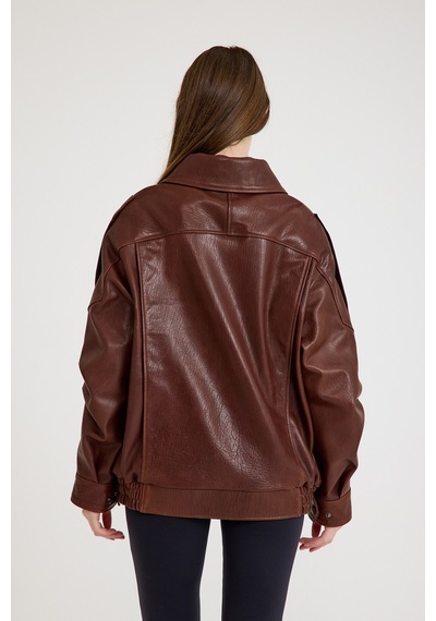 Oversize Bayan Deri Ceket Vb-21-bk-2847-24119 Fındık