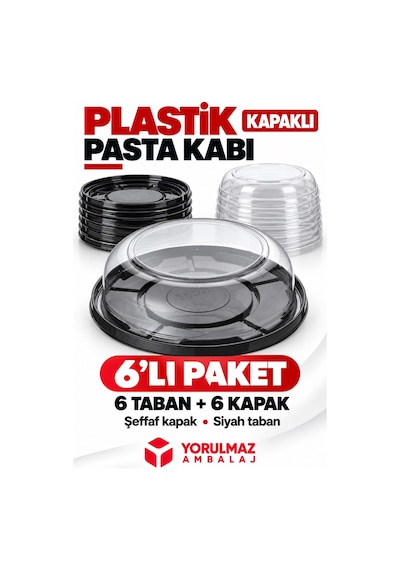 Şeffaf Pasta Kabı Ve Kapağı 6'lı Dayanıklı, Şeffaf Ve Şık Sunum Çözümü 6 Lı Paket