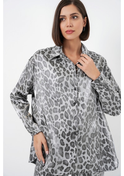 Bigdart 6699 Leopar Desenli Alt Üst Takım - Gri