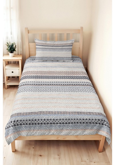 Geometrik Çizgili Gri Genç Odası Tek Kişilik Pike Takımı-bohem Mavi 160x220 Cm Kapitone Yatak Örtüsü Kışlık Pike Kuşağı