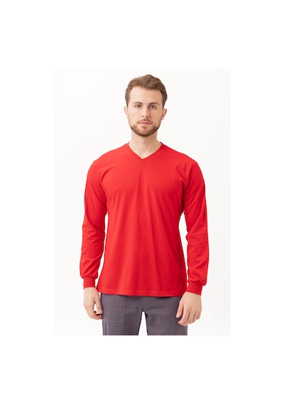 Padus V Yaka Uzun Kollu T-shirt - Rahat Kesim, İş Ve Günlük Kullanım Kırmızı