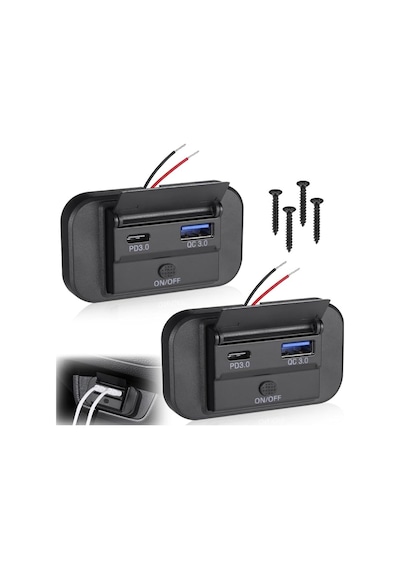 On/off Anahtarlı Usb Şarj Soket Paneli - Karavan Ve Araç İçi 12v / 24v Güç Çıkışı Montaj Vidaları Dahil