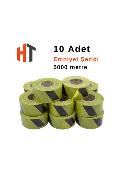 Emniyet Şeridi Sarı-siyah İkaz Bandı 10'lu Set 5000 Mt