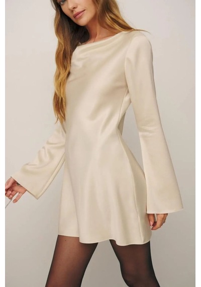 Ezni Atelier Ekru Saten Mini Elbise