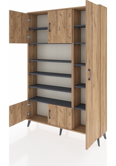 Arges Dolap 11 Raflı 5 Kapaklı 132x30x195 Çam-çam/antrasit Çam