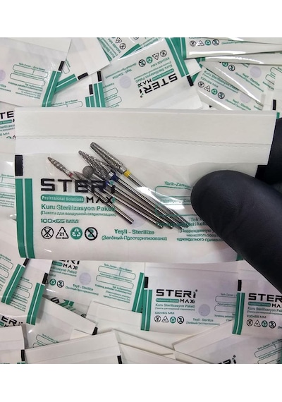Freze Uç Sterilizasyon Zarfı Şeffaf - Mini Boy İndikatörlü Sterilizasyon Kraft Paketi 100mmx65mm 100 Adet