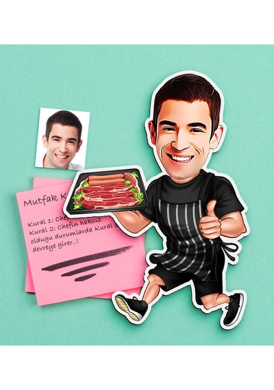 Kişiye Özel Bay Chef Karikatürlü Ahşap Magnet-8