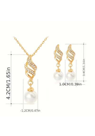 İnci, Zirkon Taş İşlemeli, Gümüş, Altın Kaplama, Takı Seti Kolye Küpe , Yeni Yıl, Gold