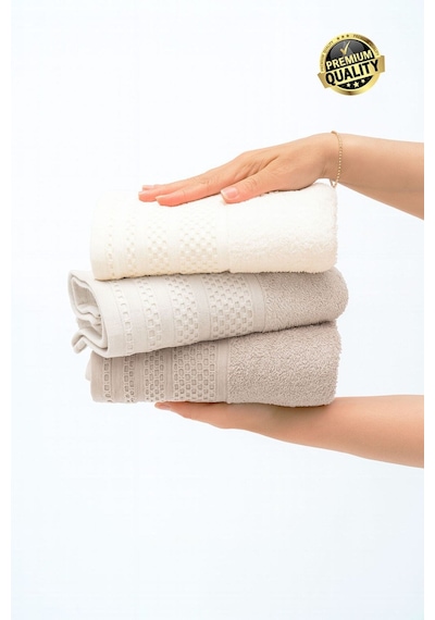 Softure 3 Lü El Yüz Havlusu Günlük Kullanım 50x90 Cm Yumuşak, Dayanıklı Bej Tonlar Bej Tonlar