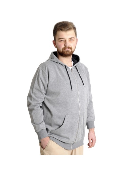 Mode Xl Erkek Hırka Kapson Fermuarlı Steel Interlock 21600 Gri Melanj 001