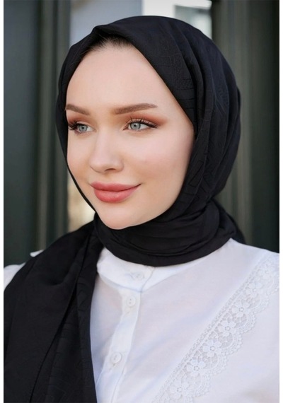 Ardün Hijab F Desen Premium Pamuklu Şal Siyah - 937059047 Siyah