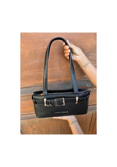 Just Polo Kadın Gold Aksesuarlı Kemer Detaylı Şık El Çantası Shopper Ebat : 14 X 30 Cm Siyah