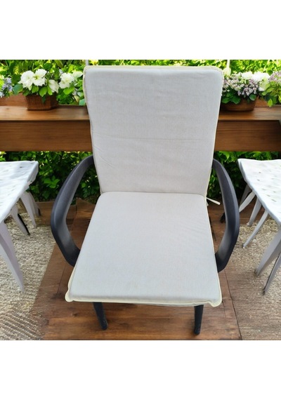 Lüks Arkalıklı Sandalye Minderi 4lü 4cm Süngerli Krem