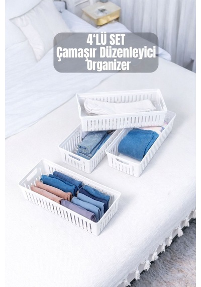 4'lü Beyaz Dolap Içi Düzenleyici Organizer Set - Çok Amaçlı Çekmece Içi Organizer Plastik 33 X 33 Be Diğer