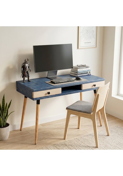Mobenta Modest Desk: Masif Çalışma & Laptop Masası 2 Çekmece 1 Bölme - 120x60 Ig-bz Mavi-krem Mobenta Modest Desk: Masif Çalışma & Laptop Masası 2 Çekmece 1 Bölme - 120x60 Ig-bz Mavi-krem