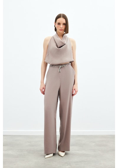 Sateen Örgü Kemerli Pantolon - Vizon-136167 Vizon