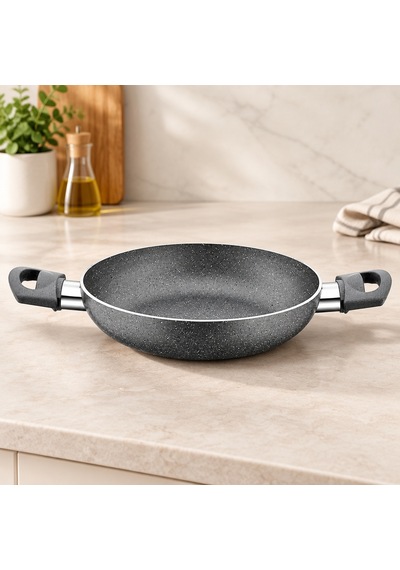 Granit Tava 22 Cm Çift Saplı Gri Kırçıllı Beyaz - Çok Renkli