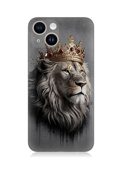 Apple Uyumlu iPhone 13 Uyumlu Taçlı Aslan 1 Desenli Silikon Kılıf -