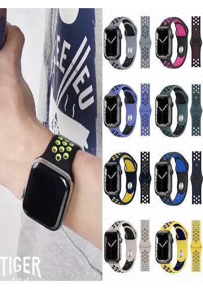 Apple Uyumlu  Watch 9-8-7-6-5-4-3-se / 38-40-41 Mm Delikli Silikon Spor Kordon
