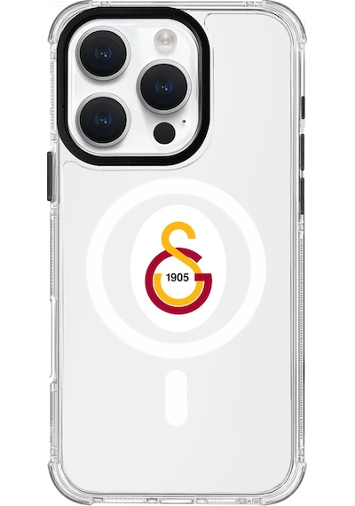 Apple Uyumlu iPhone 16 Pro Galatasaray Magsafe Parçalı Logo Şeffaf Telefon Kılıfı