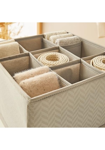 Ocean Home Textile 9 Bölmeli Petek Gri Balıksırtı Çekmece İçi Düzenleyici Kutu 28 X 28 X 13 Cm Açık Bej