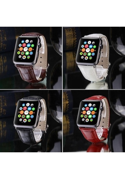 Ally Apple Uyumlu iOS  Watch 7 45Mm 6-5-4 44Mm Deri Kordon Kayış Crocodile 3
