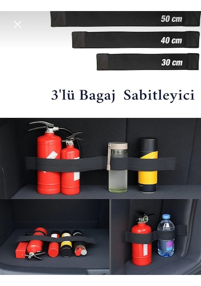 Ankanorm 3'lü Oto Bagaj Sabitleyici Elastik Bant Seti 30-40-50 Cm