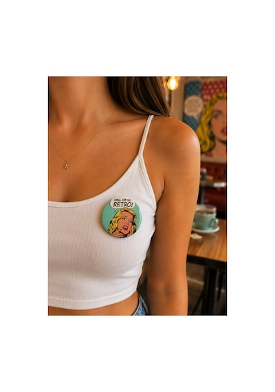 Mashspot 4 Lü Retro Pop Art Rozet Seti 58 Mm Renkli Vintage Tasarım 2 Çanta Ceket Aksesuar Rozet Çok Renkli