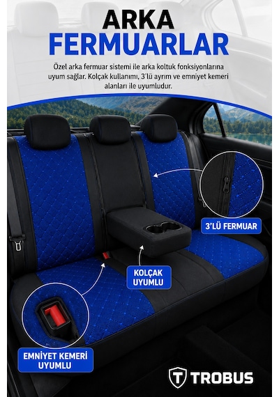 Renault Kangoo Combi 2008-2021 Uyumlu Softcotton Serisi Mavi - Siyah Oto Koltuk Kılıfı