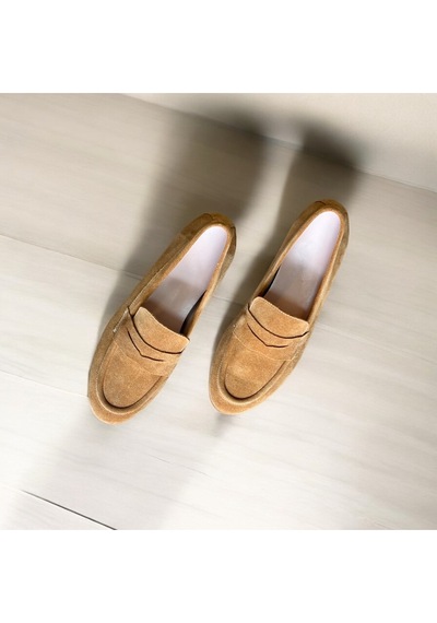 Ne&ve Shoes Camel Süet Hakiki Deri Kadın Loafer Ayakkabı