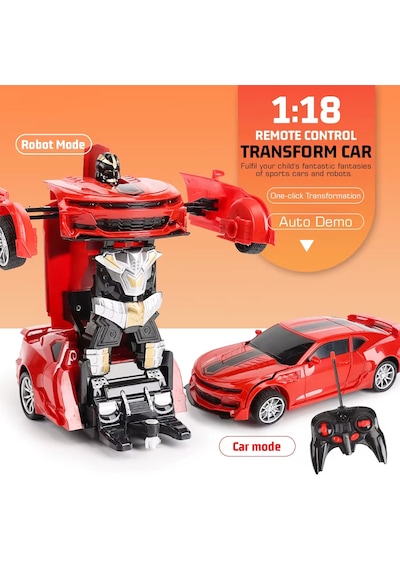 Oyuncak Uzaktan Kumandalı Araba Transformers Tarzı Robota Dönüşen Oyuncak Araba Mustang Kırmızı