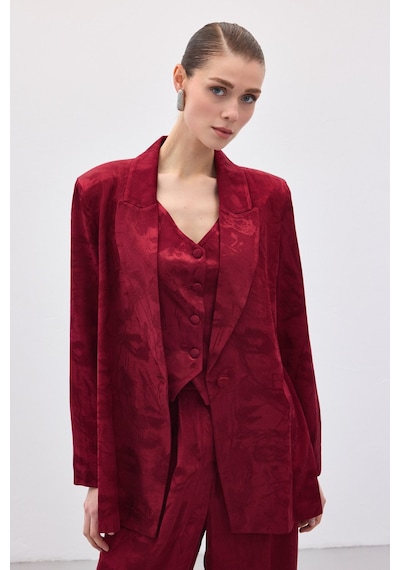 Sateen Jakarlı Uzun Ceket - Bordo-136769 Bordo
