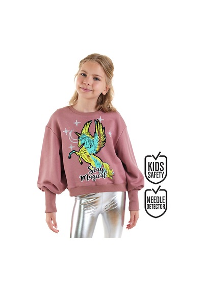Denokids Unicorn Kız Çocuk Gül Kurusu Swetshirt Çok Renkli