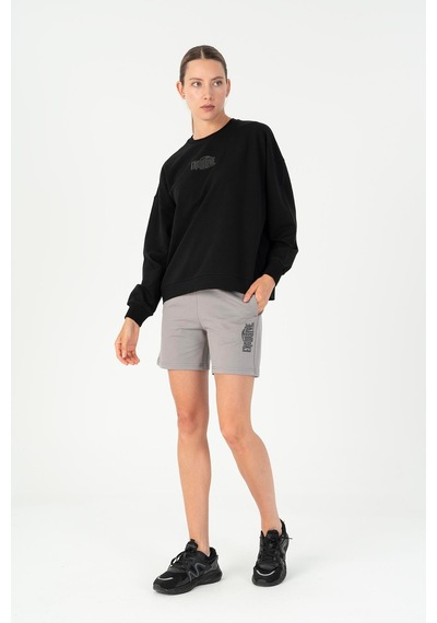 Maraton Oversize Kadın Bisiklet Yaka Siyah- Sweatshirt Siyah-
