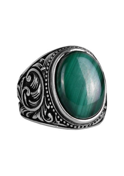 925 Ayar Katı Gümüş Erkek Yüzük, El Yapımı Malakit Taş Yüzük Gümüş