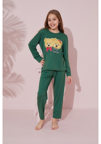 Siyah İnci Pamuklu Örme Pijama Takım 24241068 Yeşil