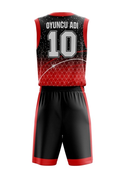 Basketbol Forması Kırmızı & Siyah Model B2402 - Kişiye Özel İsim Ve Numara Yazılabilir Dijital Baskı Kırmızı