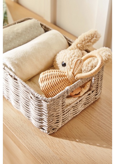Ocean Home Textile Çocuk Odası Yıkanabilir Gri Pp Rattan Sepet 30 X 20 X 11 Cm
