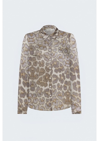 Sateen Leopar Desenli Klasik Gömlek - Bej-137840